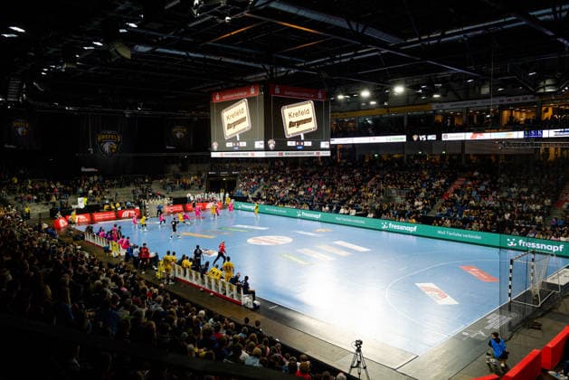 Krefeld, 28 03 2026, Handball, Men, 2 Bundesliga, 25 Matchday, 2025 2026 HSG Krefeld Niederrhein Bayer Dormagen The arena during the match Krefeld Yayla Arena NRW Germany