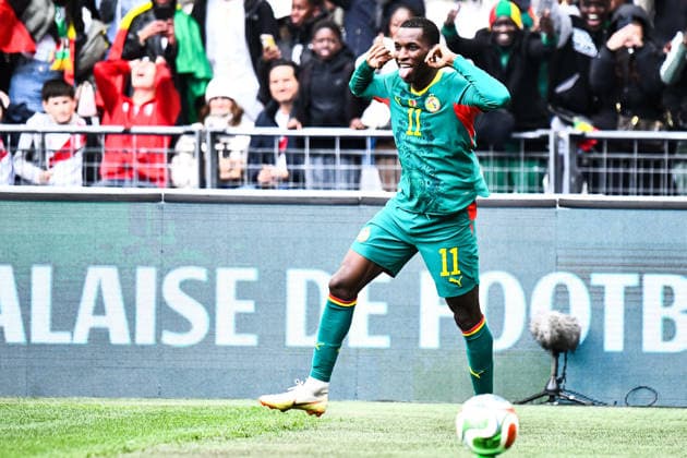 FOOTBALL : Senegal vs Peru - Amical international - 28 03 2026 Joie des joueurs du Senegal aprÃ s le but de Nicolas Jackson (Senegal) Saint DenisFrance  Copyright: xBaptistexAutissierx