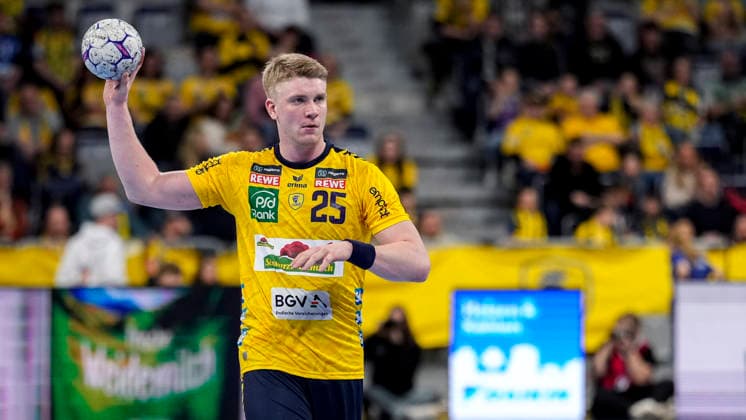 Haukur Thrastarson RNL, 25 , on the ball, single image, single photo, action, action, 28 03 2026, Mannheim Germany , Handball, Bundesliga, Rhein Neckar Löwen HSG Wetzlar xozx