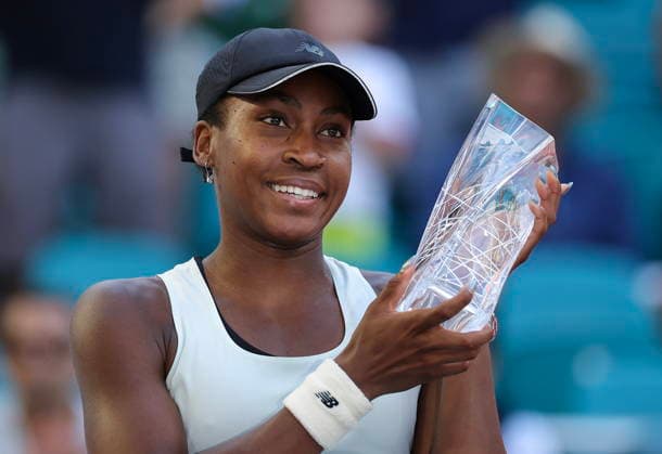 Tennis 2026 Miami Open - Women s final Coco Gauff of USA poses with the second-place trophy after Aryna Sabalenka of Belarusia (not seen) won the Women s Final match at the 2026 Miami Open tennis tournament at the Hard Rock Stadium in Miami, Florida, USA, 28 March 2026. MIAMI FLORIDA United States  Copyright: xCRISTOBALxHERRERA-ULASHKEVICHx