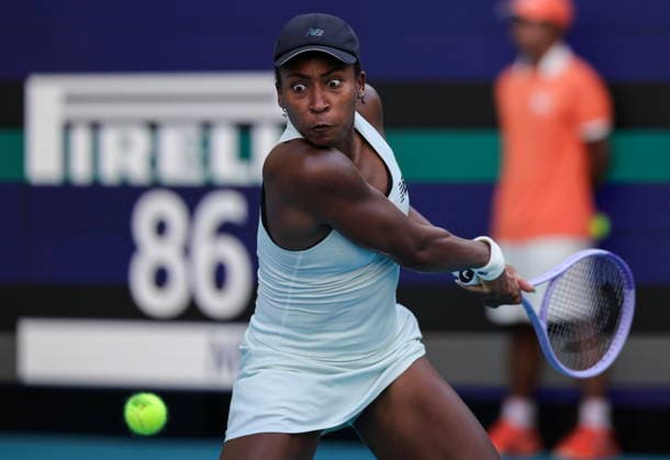 Tennis 2026 Miami Open - Women s final Coco Gauff of USA in action against Aryna Sabalenka of Belarusia during the Women s Final match at the 2026 Miami Open tennis tournament at the Hard Rock Stadium in Miami, Florida, USA, 28 March 2026. MIAMI FLORIDA United States  Copyright: xCRISTOBALxHERRERA-ULASHKEVICHx