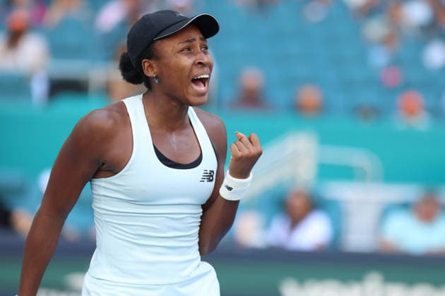 March 28, 2026, Miami Gardens, Florida, USA: COCO GAUFF (USA) reacts during her women s singles finals match against ARYNA SABALENKA, at the Miami Open at Hard Rock Stadium in Miami Gardens, Florida. ARYNA SABALENKA won the womenâ€⠢s singles title after defeating COCO GAUFF (USA) 6:2, 4:6, 6:3. Tennis 2026: Miami Open Womenâ€⠢S Singles Finals: Sablenka 6:2, 4:6, 6:3 Gauff - ZUMAv151 20260328_zsp_v151_029 Copyright: xLorenzoxVasquezx
