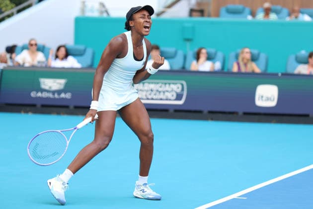 March 28, 2026, Miami Gardens, Florida, USA: COCO GAUFF (USA) reacts during her women s singles finals match against ARYNA SABALENKA, at the Miami Open at Hard Rock Stadium in Miami Gardens, Florida. ARYNA SABALENKA won the womenâ€⠢s singles title after defeating COCO GAUFF (USA) 6:2, 4:6, 6:3. Tennis 2026: Miami Open Womenâ€⠢S Singles Finals: Sablenka 6:2, 4:6, 6:3 Gauff - ZUMAv151 20260328_zsp_v151_030 Copyright: xLorenzoxVasquezx