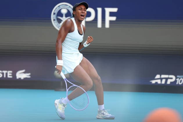 March 28, 2026, Miami Gardens, Florida, USA: COCO GAUFF (USA) reacts during her women s singles finals match against ARYNA SABALENKA, at the Miami Open at Hard Rock Stadium in Miami Gardens, Florida. ARYNA SABALENKA won the womenâ€⠢s singles title after defeating COCO GAUFF (USA) 6:2, 4:6, 6:3. Tennis 2026: Miami Open Womenâ€⠢S Singles Finals: Sablenka 6:2, 4:6, 6:3 Gauff - ZUMAv151 20260328_zsp_v151_034 Copyright: xLorenzoxVasquezx
