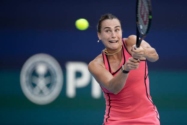 March 28, 2026, Miami Gardens, Fl, United States: MIAMI GARDENS, FL - MARCH 28: Aryna Sabalenka hits the ball against Coco Gauff during the Miami Open at Hard Rock Stadium on March 28, 2026 in Miami Gardens, Florida. Miami Open  - ZUMAt139 20260328_aaa_t139_029 Copyright: xMichaelxPimentel IsixPhotosx