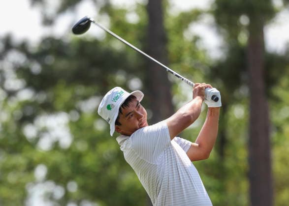 HOUSTON, TX - MARCH 28: Zecheng Dou (CHN) watches his his tee shot on 12 during the third round of the Texas Children s Houston Open on March 28, 2026, at Memorial Park Golf Course, Houston, Texas. (Photo by Leslie Plaza Johnson Icon Sportswire) GOLF: MAR 28 PGA, Golf Herren Texas Children s Houston Open EDITORIAL USE ONLY Icon2603280933