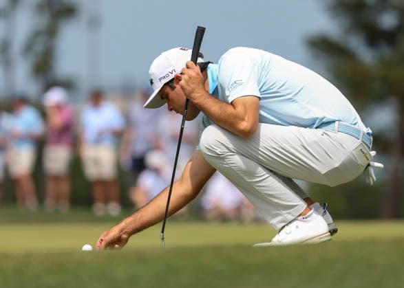 HOUSTON, TX - MARCH 28: Jackson Suber (USA) sets up this putt on 11 green during the third round of the Texas Children s Houston Open on March 28, 2026, at Memorial Park Golf Course, Houston, Texas. (Photo by Leslie Plaza Johnson Icon Sportswire) GOLF: MAR 28 PGA, Golf Herren Texas Children s Houston Open EDITORIAL USE ONLY Icon2603281063