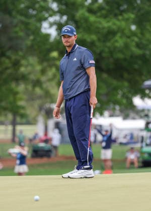 HOUSTON, TX - MARCH 28: Nicolai Hojgaard (DEN) watches his putt on 18 green during the third round of the Texas Children s Houston Open on March 28, 2026, at Memorial Park Golf Course, Houston, Texas. (Photo by Leslie Plaza Johnson Icon Sportswire) GOLF: MAR 28 PGA, Golf Herren Texas Children s Houston Open EDITORIAL USE ONLY Icon2603281423