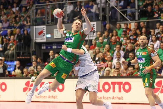 28 03 2026, xtgx, Handball, Daikin HBL, SC Magdeburg Füchse Berlin v l m throws goal, Torschuetze, scores goal, Treffer, scores the goal Magdeburg