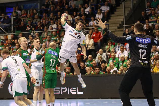 28 03 2026, xtgx, Handball, Daikin HBL, SC Magdeburg Füchse Berlin v l Tim Freihoefer Freihöfer, Berlin, 20 throws goal, Torschuetze, erzielt Tor, Treffer, scores the goal Magdeburg