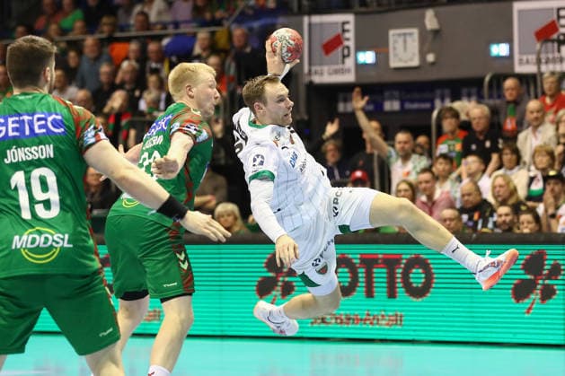 28 03 2026, xtgx, Handball, Daikin HBL, SC Magdeburg Füchse Berlin v l Mathias Gidsel Berlin, 19 throws goal, Torschuetze, scores goal, Treffer, scores the goal Magdeburg