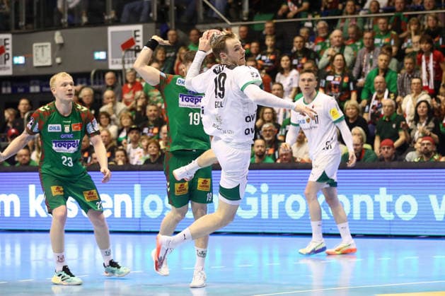 28 03 2026, xtgx, Handball, Daikin HBL, SC Magdeburg Füchse Berlin v l Mathias Gidsel Berlin, 19 throws goal, Torschuetze, scores goal, Treffer, scores the goal Magdeburg