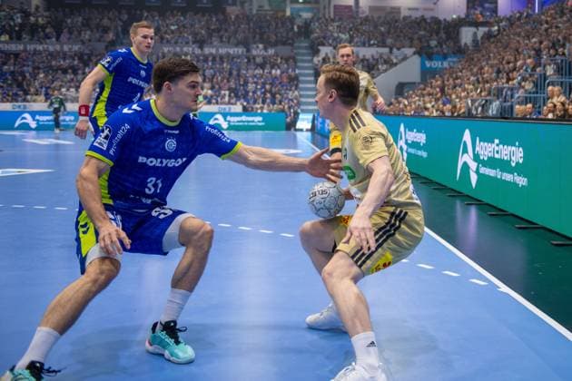 Kay Smits, Back, VfL Gummersbach 31 , August Baskar Pedersen, Outside, TSV Hannover Burgdorf 17 ,Ellidi Snaer Vidarsson, Circle Winger, VfL Gummersbach 4 , VfL Gummersbach vs TSV Hannover Burgdorf, Daikin Handball Bundesliga, Men , Matchday 26, 28 03 2026 Gummersbach NRW Germany Copyright: xkolbert-press MartinxWdziecznyx