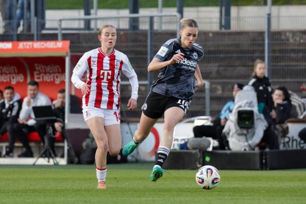 28 03 2026, xgrfx, Fußball Google Pixel Frauen Bundesliga, 1 FC Köln Eintracht Frankfurt v l Carlotta Imping 1 FC Köln , Laura Freigang Eintracht Frankfurt DFL DFB REGULATIONS PROHIBIT ANY USE OF PHOTOGRAPHS as IMAGE SEQUENCES and or QUASI VIDEO Köln
