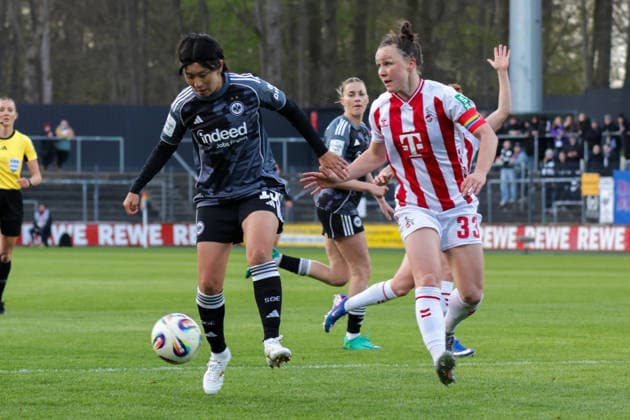 28 03 2026, xgrfx, Fußball Google Pixel Frauen Bundesliga, 1 FC Köln Eintracht Frankfurt v l Remina Chiba Eintracht Frankfurt , Marina Hegering 1 FC Köln DFL DFB REGULATIONS PROHIBIT ANY USE OF PHOTOGRAPHS as IMAGE SEQUENCES and or QUASI VIDEO Köln