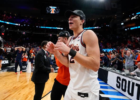 March 28, 2026, Houston, Texas, USA: Illinois guard ANDREJ STOJAKOVIC (2) celebrates after the NCAA, College League, USA MenÃ¢â‚¬â ¢s Basketball Tournament Elite Eight game between the Illinois Fighting Illini and the Iowa Hawkeyes on March 28, 2026 in Houston, Texas. Illinois won, 71-59. Houston USA - ZUMAc201 20260328_zap_c201_002 Copyright: xScottxColemanx