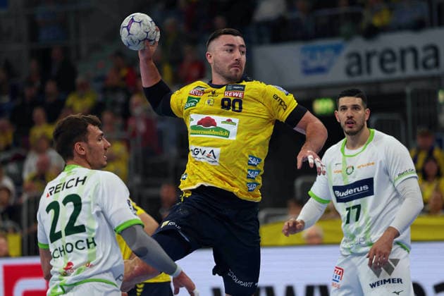 Jannik Kohlbacher Rhein Neckar Loewen, 80 GER, Rhein Neckar Loewen vs HWG Wetzlar, Handball, 1 Bundesliga, 26 Matchday Season 2025 2026, 28 03 2026 GER, Rhein Neckar Loewen vs HWG Wetzlar, 1 Bundesliga, 26 Matchday, Season 2025 2026, 28 03 2026 Mannheim Copyright: xEibner-Pressefoto JoergxHirschx EP_JHH