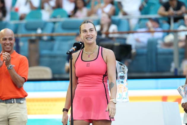 MIAMI GARDENS, FL - MARCH 28: Aryna Sabalenka of Belarus defeats Coco Gauff of the United States during the women s singles final match of the Miami Open on March 28, 2026, at Hard Rock Stadium in Miami Gardens, Florida People: Aryna Sabalenka Copyright: xhoo-me.com MediaPunchx