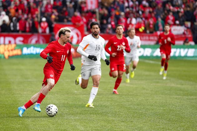 Canada v Iceland - International Friendly, Länderspiel, Nationalmannschaft Match Liam Millar 11 of Canada drives the ball during the International Friendly match between Canada and Iceland at BMO Filed. on March 28, 2026 in Toronto, Ontario. (Photo by Leonardo Ramirez Eyepix Group) Copyright: xLeonardoxRamirezx xEyepixxGroupx LR28032025-00732