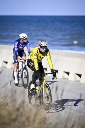 Belgian Wout van Aert of Team Visma-Lease a Bike and Dutch Mathieu van der Poel of Alpecin-Premier Tech pictured at the start of the men elite Middelkerke-Wevelgem - In Flanders Fields one day cycling race, 240.8 km from Middelkerke to Wevelgem, on Sunday 29 March 2026. JASPERxJACOBS  x169233776x