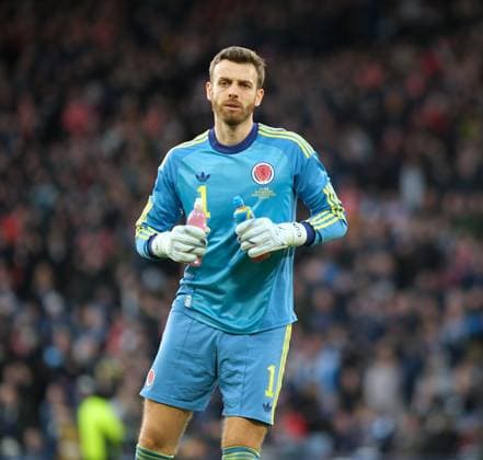UK: Scotland v Japan, International Friendly, Länderspiel, Nationalmannschaft at Barclays Hampden, Glasgow, Scotland on 28 March 2026: Pictured: Scotland goalkeeper Angus Gunn Glasgow Barclays Hampden Scotland Copyright: xAlexxToddx