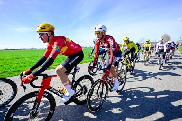 In Flanders Fields From Middelkerke to Wevelgem 2026 Cycling Race WEVELGEM, BELGIUM - MARCH 29 : DE SCHUYTENEER Steffen of Lotto Intermarche, RESELL Erik Nordsaeter of Uno-X Mobility in action during the 88th edition of In Flanders Fields From Middelkerke to Wevelgem an UCI World Tour 1.UWT one day cycling road race for Men Elite of 240 km with start in Middelkerke and finish in Wevelgem on March 29, 2026 in Wevelgem, Belgium, 29 03 2026 ( Motordriver Guy De Vuyst - Wevelgem Belgium  Copyright: xJanxDexMeuleneirx