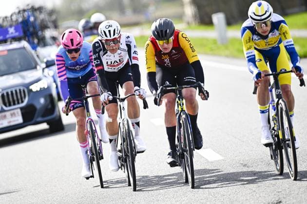 Danish Julius Johansen of UAE Team Emirates-XRG pictured in action during the men elite Middelkerke-Wevelgem - In Flanders Fields one day cycling race, 240.8 km from Middelkerke to Wevelgem, on Sunday 29 March 2026. JASPERxJACOBS  x169237728x