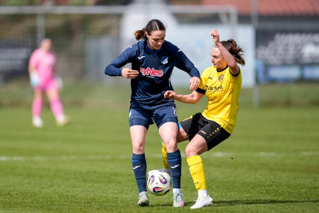 v li Ann Sophie Braun TSG II, 8 , Sara Hofmann Weinberg, 17 , duel, duel, tackle, tackling, dynamics, action, action, 29 03 2026, St Leon Rot Germany , Football, Women, Regionalliga Süd, TSG 1899 Hoffenheim U20 SV 67 Weinberg, 29 03 2026, St Leon Rot Germany , Soccer, Women, Regionalliga Süd, TSG 1899 Hoffenheim U20 SV 67 Weinberg, DFB DFL REGULATIONS PROHIBIT ANY USE OF PHOTOGRAPHS AS IMAGE SEQUENCES AND OR QUASI VIDEO xozx