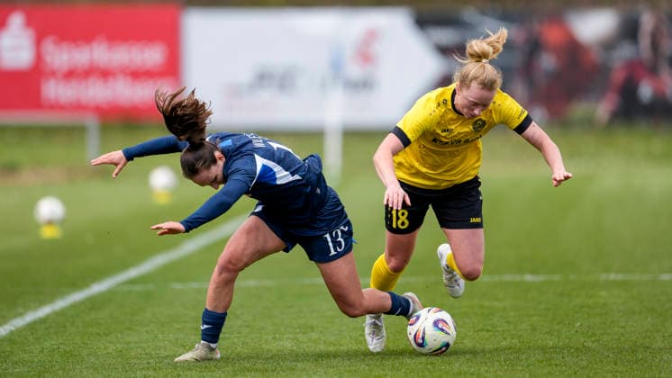 v li Leni Wileschek TSG II, 13 , Anne Wagner Weinberg, 18 , duel, duel, tackle, tackling, dynamics, action, action, 29 03 2026, St Leon Rot Germany , Football, Women, Regionalliga Süd, TSG 1899 Hoffenheim U20 SV 67 Weinberg, 29 03 2026, St Leon Rot Germany , Soccer, Women, Regionalliga Süd, TSG 1899 Hoffenheim U20 SV 67 Weinberg, DFB DFL REGULATIONS PROHIBIT ANY USE OF PHOTOGRAPHS AS IMAGE SEQUENCES AND OR QUASI VIDEO xozx