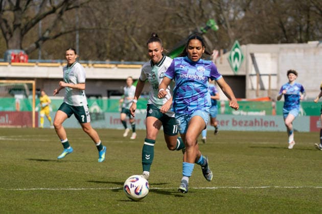 BREMEN, GERMANY - MARCH 29: during the Google Pixel Frauen-Bundesliga between SV Werder Bremen and SGS Essen at Weserstadion Platz 11 on March 29, 2026 in Bremen, Germany. (Photo by Qianru Zhang Press Photo) Copyright: xQianruxZhang SPPx Sportspressphoto_SPR120887