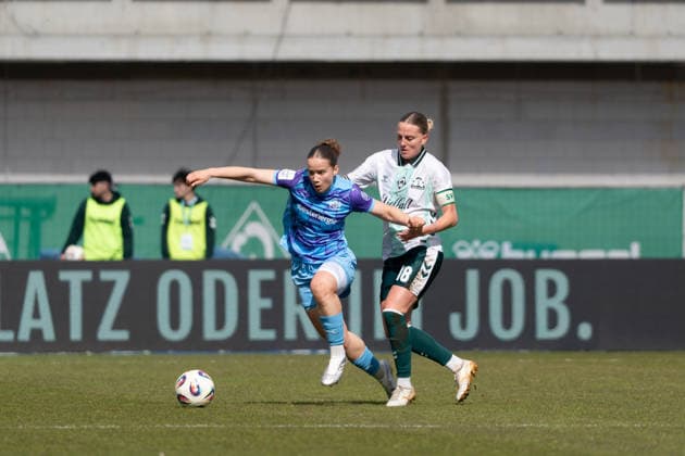 BREMEN, GERMANY - MARCH 29: during the Google Pixel Frauen-Bundesliga between SV Werder Bremen and SGS Essen at Weserstadion Platz 11 on March 29, 2026 in Bremen, Germany. (Photo by Qianru Zhang Press Photo) Copyright: xQianruxZhang SPPx Sportspressphoto_SPR120892