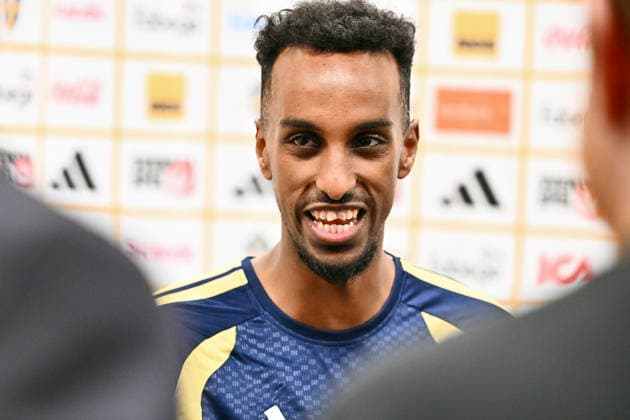 STOCKHOLM 20260329 Taha Ali at a press conference after Sunday s training with the national football team at Strawberry Arena ahead of the playoff final against Poland STOCKHOLM SWEDEN x10090x  Copyright: xClaudioxBresciani TTx THE NATIONAL FOOTBALL TEAM TRAINS BEFORE THE PLAYOFF FINAL