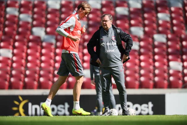 Poland prepares for FIFA World Cup, WM, Weltmeisterschaft, Fussball 2026 playoff Polish national soccer coach Jan Urban and player Jan Ziolkowski during a training session of the team in Warsaw, Poland, 29 March 2026. Poland will face Sweden in the 2026 FIFA World Cup play-off on 31 March. Warsaw Poland  Copyright: xLeszekxSzymanskix
