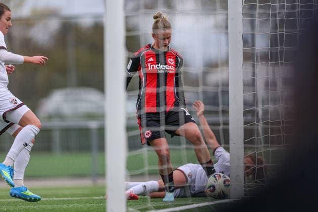 GER, Frankfurt, Eintracht Frankfurt II vs FC Ingolstadt, 2 Frauen Bundesliga, Soccer, DFB, Season 2025 2026, Stadion am Brentanobad, 21 Matchday in picture Marie Kleemann Eintracht Frankfurt 17 scores the 1 0, Goal DFB DFL REGULATIONS PROHIBIT ANY USE OF PHOTOGRAPHS AS IMAGE SEQUENCES AND OR QUASI VIDEO, 29 03 2026 Copyright: HMBxMedia HendrikxHamelau