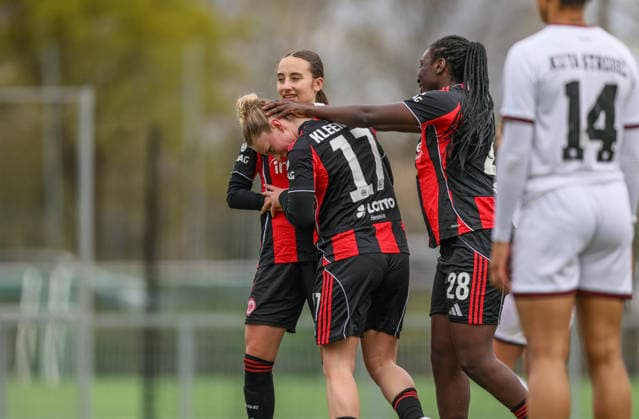 GER, Frankfurt, Eintracht Frankfurt II vs FC Ingolstadt, 2 Womens Bundesliga, Football, DFB, Season 2025 2026, Stadion am Brentanobad, 21 Matchday in picture Marie Kleemann Eintracht Frankfurt 17 scores the 1 0, Goal, Cheers, joy and emotions after the goal DFB DFL REGULATIONS PROHIBIT ANY USE OF PHOTOGRAPHS AS IMAGE SEQUENCES AND OR QUASI VIDEO, 29 03 2026 Copyright: HMBxMedia HendrikxHamelau