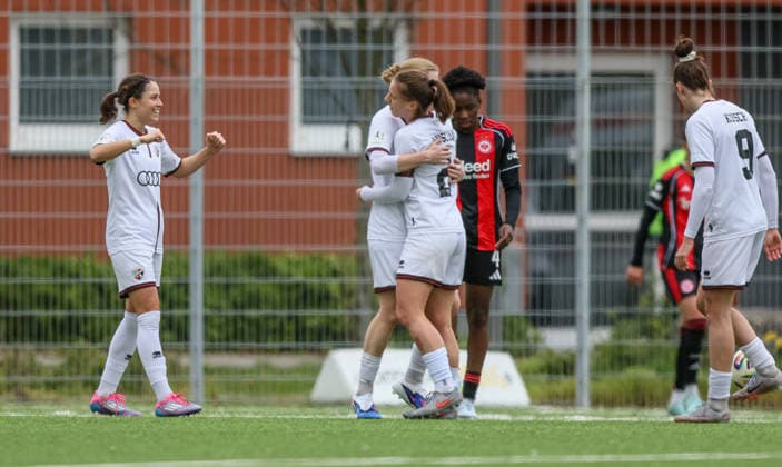 GER, Frankfurt, Eintracht Frankfurt II vs FC Ingolstadt, 2 Womens Bundesliga, Football, DFB, Season 2025 2026, Stadion am Brentanobad, 21 Matchday in picture FC Ingolstadt Women, Cheers, joy and emotions after the goal DFB DFL REGULATIONS PROHIBIT ANY USE OF PHOTOGRAPHS AS IMAGE SEQUENCES AND OR QUASI VIDEO, 29 03 2026 Copyright: HMBxMedia HendrikxHamelau