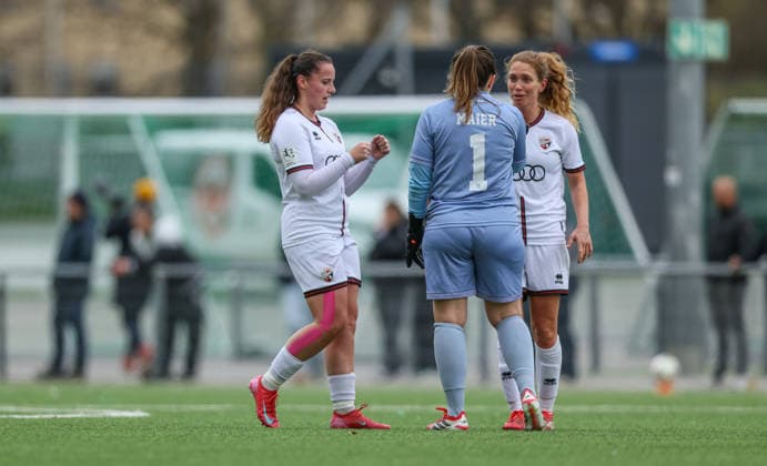 GER, Frankfurt, Eintracht Frankfurt II vs FC Ingolstadt, 2 Womens Bundesliga, Football, DFB, Season 2025 2026, Stadion am Brentanobad, 21 Matchday in picture FC Ingolstadt Women, Cheers, joy and emotions after the goal DFB DFL REGULATIONS PROHIBIT ANY USE OF PHOTOGRAPHS AS IMAGE SEQUENCES AND OR QUASI VIDEO, 29 03 2026 Copyright: HMBxMedia HendrikxHamelau