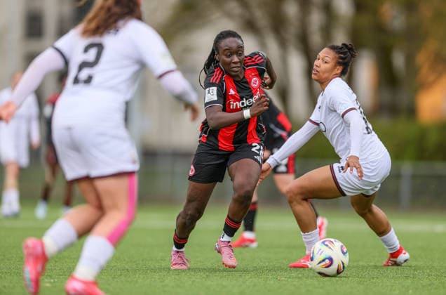 GER, Frankfurt, Eintracht Frankfurt II vs FC Ingolstadt, 2 Womens Bundesliga, Football, DFB, Season 2025 2026, Stadion am Brentanobad, 21 Matchday in picture f l Mira Arouna Eintracht Frankfurt II 28 , Stefanie Reischmann FC Ingolstadt Women 24 DFB DFL REGULATIONS PROHIBIT ANY USE OF PHOTOGRAPHS AS IMAGE SEQUENCES AND OR QUASI VIDEO, 29 03 2026 Copyright: HMBxMedia HendrikxHamelau