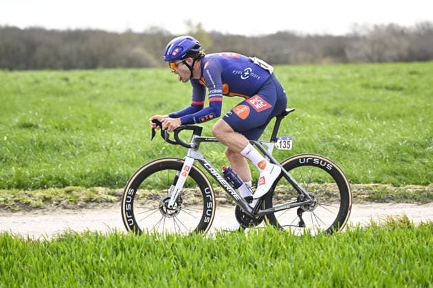 German Niklas Markl of Team Picnic PostNL pictured in action during the men elite Middelkerke-Wevelgem - In Flanders Fields one day cycling race, 240.8 km from Middelkerke to Wevelgem, on Sunday 29 March 2026. JASPERxJACOBS  x169248934x