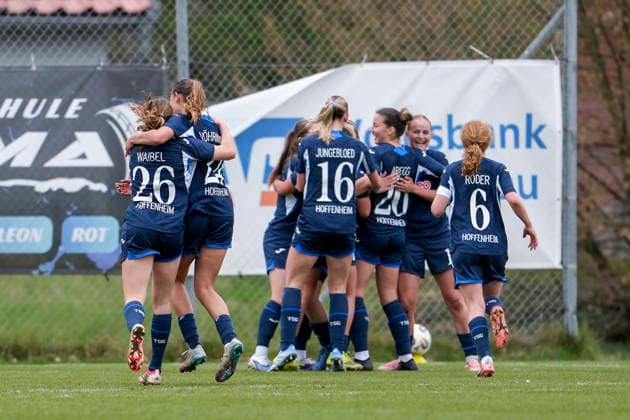 TSG 1899 Hoffenheim II U20 players , celebrate the goal to 1 0, jubilation, goal celebration, celebrate the goal, goal, celebration, jubilates over the goal, rejoicing, joy, rejoices, optimistic, positive, game scene, highlight, action, action, 29 03 2026, St Leon Rot Germany , Soccer, Women, Regionalliga Süd, TSG 1899 Hoffenheim U20 SV 67 Weinberg, 29 03 2026, St Leon Rot Germany , Soccer, Women, Regionalliga Süd, TSG 1899 Hoffenheim U20 SV 67 Weinberg, DFB DFL REGULATES PROHIBIT ANY USE OF PHOTOGRAPHS AS IMAGE SEQUENCES AND OR QUASI VIDEO xozx