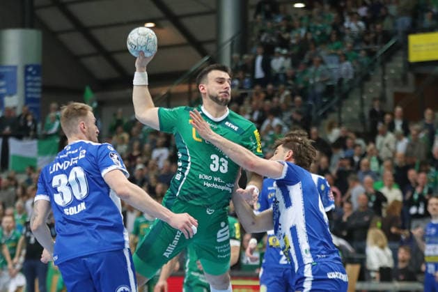 Handball DAIKIN HBL, SC DHfK Leipzig ThSV Eisenach 29 03 2026 Luka Rogan 33, SC DHfK Leipzig throwing Handball, DAIKIN HBL, 1 Bundesliga, Season 2025 2026, Matchday 26 SC DHfK Leipzig vs ThSV Eisenach on 29 03 2026 at Quarterback Immobilien Arena Leipzig Copyright: xBEAUTIFULxSPORTS JanxKaeferx
