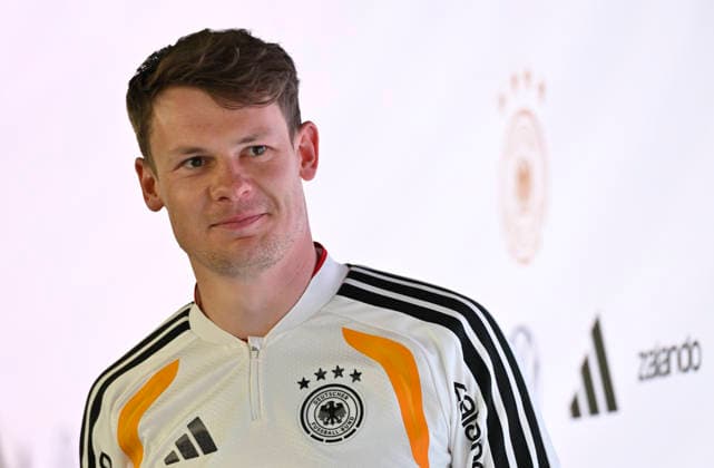 Goalkeeper Alexander Nuebel GER 12 Portrait Press conference iam 29 03 2026 m ahead of DFB Laenderspiel Deutschland GER vs Ghana GHA Freundschatsspiel Testspiel am 30 03 2026 DFL REGULATIONS PROHIBIT ANY USE OF PHOTOGRAPHS AS IMAGE SEQUENCES AND OR QUASI VIDEO DFB Laenderspiel Deutschland GER vs Ghana GHA