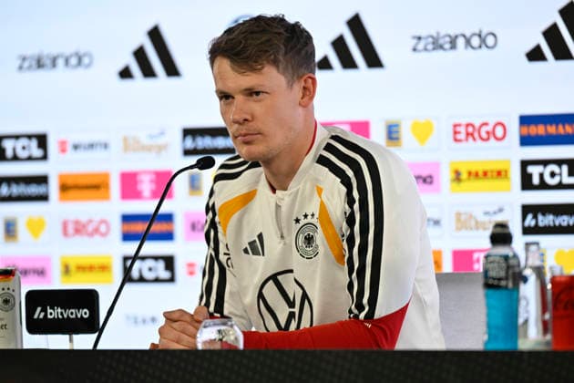 Goalkeeper Alexander Nuebel GER 12 Portrait Press conference iam 29 03 2026 m ahead of DFB Laenderspiel Deutschland GER vs Ghana GHA Freundschatsspiel Testspiel am 30 03 2026 DFL REGULATIONS PROHIBIT ANY USE OF PHOTOGRAPHS AS IMAGE SEQUENCES AND OR QUASI VIDEO DFB Laenderspiel Deutschland GER vs Ghana GHA