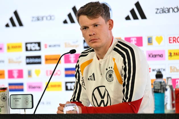 Goalkeeper Alexander Nuebel GER 12 Portrait Press conference iam 29 03 2026 m ahead of DFB Laenderspiel Deutschland GER vs Ghana GHA Freundschatsspiel Testspiel am 30 03 2026 DFL REGULATIONS PROHIBIT ANY USE OF PHOTOGRAPHS AS IMAGE SEQUENCES AND OR QUASI VIDEO DFB Laenderspiel Deutschland GER vs Ghana GHA