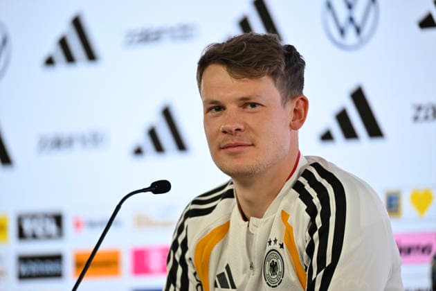 Goalkeeper Alexander Nuebel GER 12 Portrait Press conference iam 29 03 2026 m ahead of DFB Laenderspiel Deutschland GER vs Ghana GHA Freundschatsspiel Testspiel am 30 03 2026 DFL REGULATIONS PROHIBIT ANY USE OF PHOTOGRAPHS AS IMAGE SEQUENCES AND OR QUASI VIDEO DFB Laenderspiel Deutschland GER vs Ghana GHA