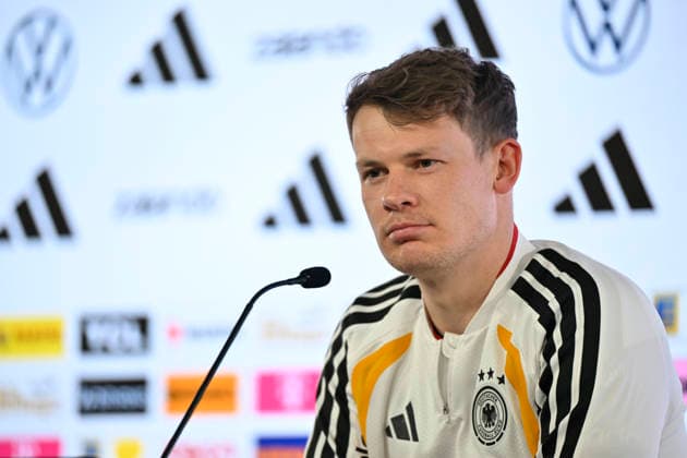 Goalkeeper Alexander Nuebel GER 12 Portrait Press conference iam 29 03 2026 m ahead of DFB Laenderspiel Deutschland GER vs Ghana GHA Freundschatsspiel Testspiel am 30 03 2026 DFL REGULATIONS PROHIBIT ANY USE OF PHOTOGRAPHS AS IMAGE SEQUENCES AND OR QUASI VIDEO DFB Laenderspiel Deutschland GER vs Ghana GHA