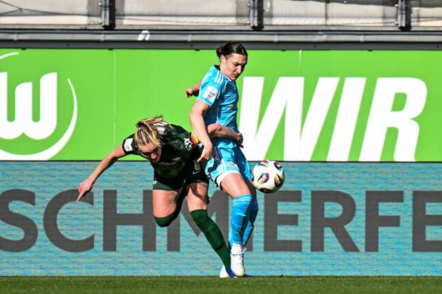Soccer I Women I Season 2025 2026 I Bundesliga I 22 Matchday I VfL Wolfsburg 1 FC Union Berlin I 29 03 2026 duel Janina Minge 6, VfL Wolfsburg vs Sophie Weidauer 9, 1 FC Union Berlin Wolfsburg AOK Stadium Lower Saxony Germany Copyright: xLobeca InesxHähnelx