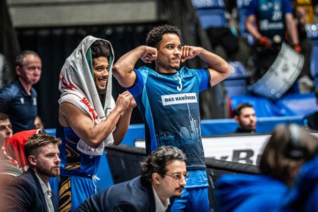 29 03 2026, xhfmx, Basketball easyCredit BBL Bundesliga, Frankfurt Skyliners Rostock Seawolves v l Tyger Campbell Skyliners Frankfurt , Garai Zeeb Skyliners Frankfurt DFL DFB REGULATIONS PROHIBIT ANY USE OF PHOTOGRAPHS as IMAGE SEQUENCES and or QUASI VIDEO Frankfurt am Main