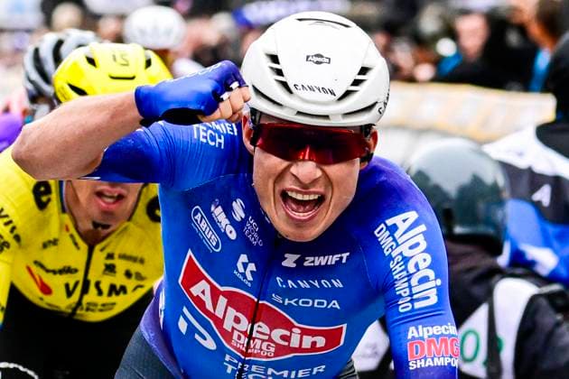 In Flanders Fields From Middelkerke to Wevelgem 2026 Cycling Race WEVELGEM, BELGIUM - MARCH 29 : Philipsen Jasper (BEL) of Alpecin Premier Tech celebrating during the 88th edition of In Flanders Fields From Middelkerke to Wevelgem an UCI World Tour 1.UWT one day cycling road race for Men Elite of 240 km with start in Middelkerke and finish in Wevelgem on March 29, 2026 in Wevelgem, Belgium, 29 03 2026 ( Motordriver Guy De Vuyst - Wevelgem Belgium  Copyright: xJanxDexMeuleneirx