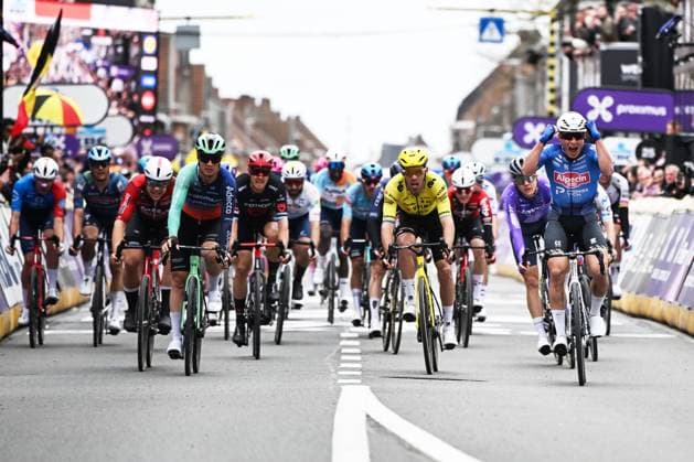 Belgian Jasper Philipsen of Alpecin-Premier Tech celebrates after winning the men elite Middelkerke-Wevelgem - In Flanders Fields one day cycling race, 240.8 km from Middelkerke to Wevelgem, on Sunday 29 March 2026. ELIASxROM  x169253203x